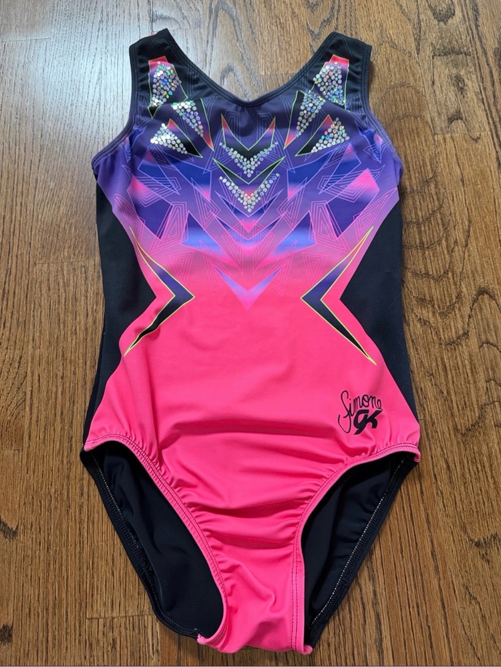 GK Simone Pink and Purple Performance Leotard with Black Accents sz adult small